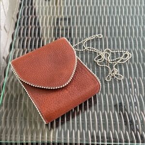 Leatherock Brown Pebbled Leather Crossbody Bag with Silver Bead Trim